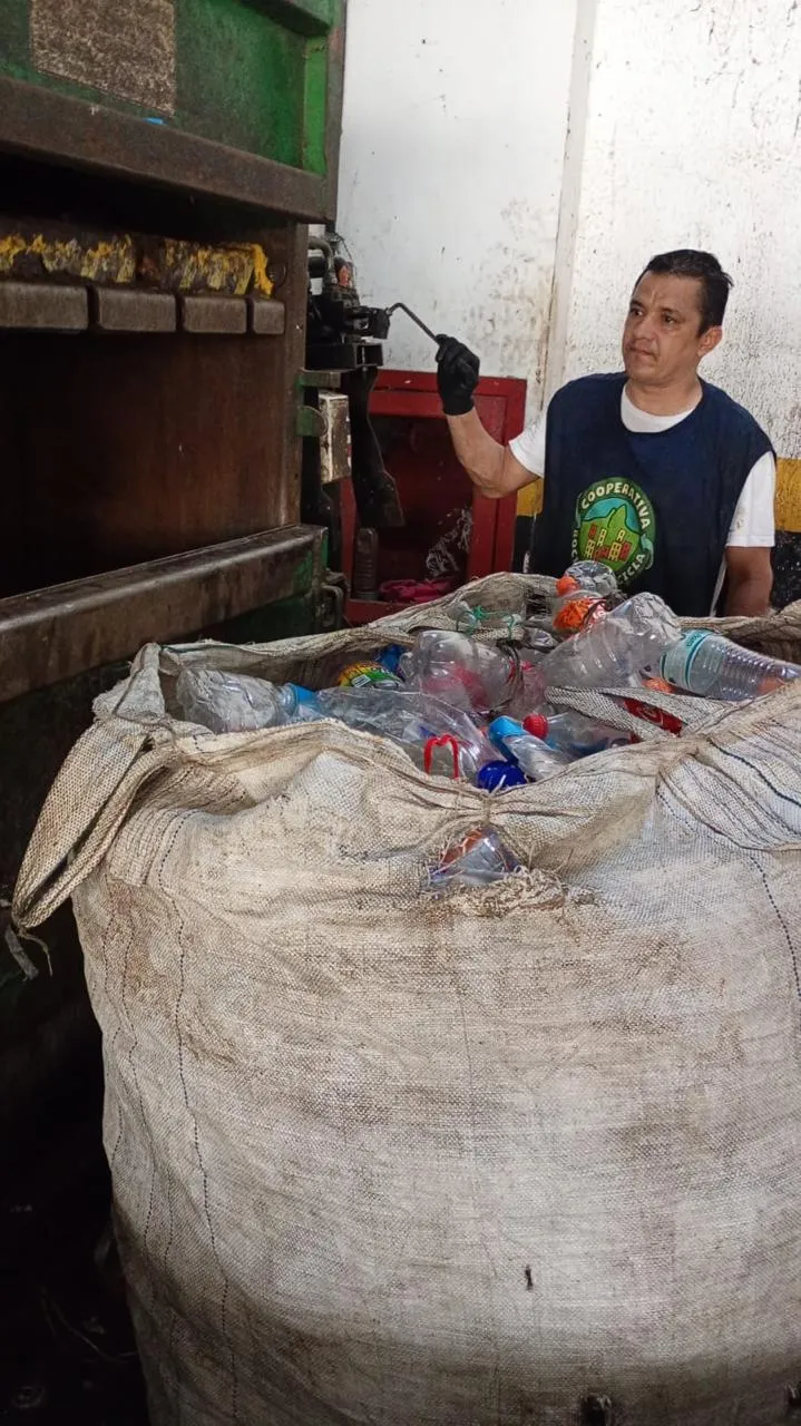 Triagem manual de garrafas PET transparentes na Cooperativa Rocinha Recicla